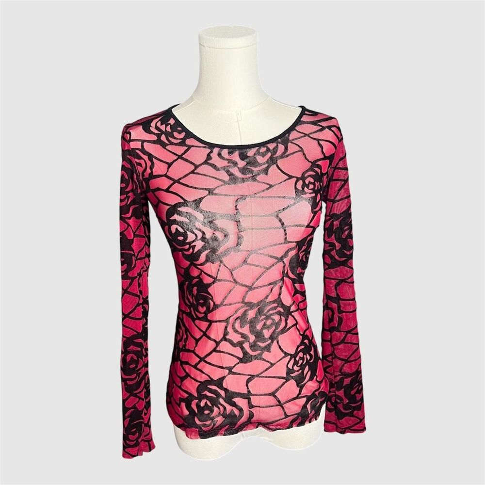 Rue 21 Whimsygoth Red & Black Micro Mesh Long Sleeve Top